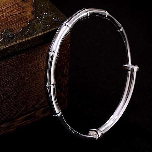 Sterling Silver Bamboo Adjustable Resizable Bangle Bracelet - Picture 6 of 6